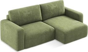 Zelená ženilková rozkladacia/s úložným priestorom rohová pohovka (pravý roh/s leňoškou) Kona – Makamii