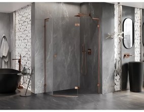 Mexen Lunar, L pravý výklopný päťuholníkový sprchový kút 100 x 80 cm, 8mm číre sklo, profil ružové zlato, 831L-100P-080L-60-00-P