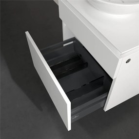 VILLEROY &amp; BOCH Legato závesná skrinka pod umývadlo na dosku (umývadlo v strede), 2 zásuvky, s LED osvetlením, 600 x 500 x 550 mm, White Matt, B568L0MS