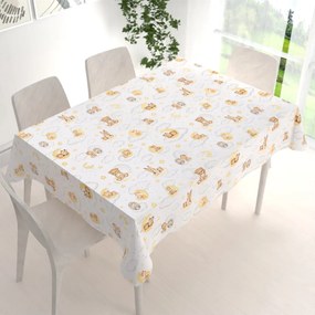 Biante Detský bavlnený obdĺžnikový obrus Sandra SA-461 Zvieratká medzi hviezdičkami na bielom 50x100 cm