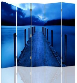 Ozdobný paraván Modrá krajina - 180x170 cm, päťdielny, obojstranný paraván 360°