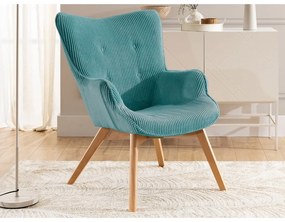 Tyrkysové menčestrové kreslo s podnožkou Niko – Ropez