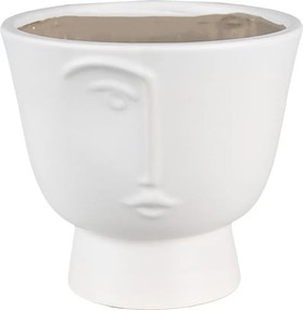 Biely keramický obal na kvetináč s polovicou tváre Facia - Ø 17*15 cm