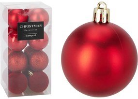 Súprava 16 vianočných ozdôb Festive Sparkles, červená, pr. 5 cm, plast