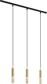 Moderný koľajnicový systém čierny s 3 závesnými svietidlami zlatý s jantárovým sklom 1-fázový - Slimline Loyce