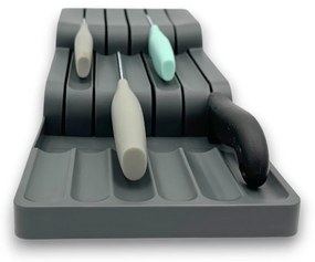 Organizér na nože, na 11 nožov, plastový odtiene šedej - 41 x 16 x 7 cm