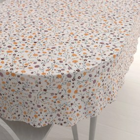 Biante Bavlnený oválny obrus Sandra SA-720 Oranžovo-hnedo-béžové drobné kvietky na smotanovom 60x100 cm