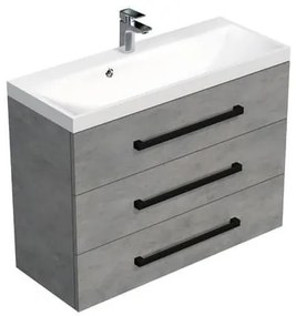 Kúpeľňová skrinka s čiernou úchytkou a umývadlom SAT Cube Way 100x76,5x40 cm betón mat CUBE2C1003BE, 1 ks