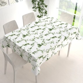 Biante Bavlnený obdĺžnikový obrus Sandra SA-422 Zelené listy na bielom 140x180 cm