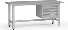 Výškovo nastaviteľný dielenský stôl G5, 1800 x 750 x 800-1000 mm, 1x kontajner, 4 zásuvky, sivá