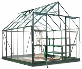 Skleník Halls Magnum zelený, 3,86 x 2,57 m / 9,9 m², 3 mm tvrdené sklo