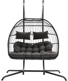 Závesné hojdacie dvojkreslo CUBA čierne - sivé vankúše