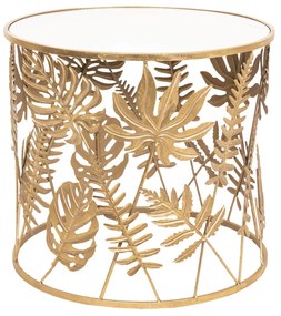 Zlatý odkladací stolík s listami - Ø 61 * 56 cm