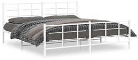 Kovový rám postele s čelom a podnožkou biely 200x200 cm 355635