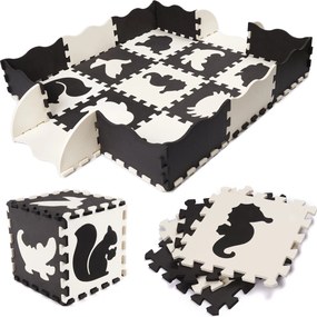KIK Pymic Kontrast Panel Mat penová podložka puzzle 25 dielov 114 x 114 cm, čierna a ecru