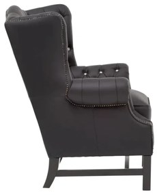 furniture-nabytek.cz - Masívne kreslo Chesterfield Kingsfield, ušák, pravá koža, čierne