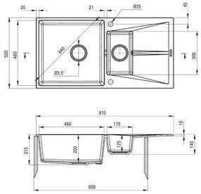 Deante Corio, 1,5-granitový kuchynský drez 970x500x215mm, grafitová, DEA-ZRC_2513