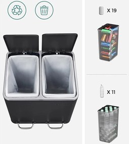 Vzduchotesný recyklačný odpadkový kôš 30 L, čierny