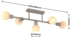 Lindby Biscala stropné LED svetlo 5-pl. nikel/opál