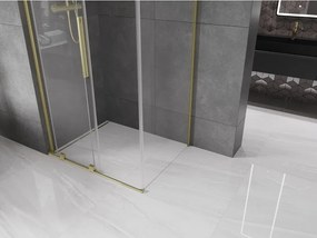 Mexen Velar L, sprchový kút s posuvnými dverami 100 x 110 cm, 8mm číre sklo, zlatá matná, 871-100-110-03-55