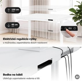 Elektrický písací stôl sit-stand so zásuvkou a bezdrôtovou nabíjačkou Qi biely, 1200 mm: ELLIS
