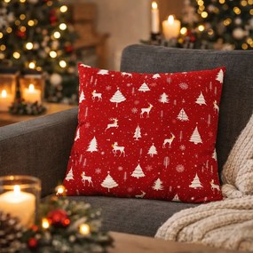 Vankúš zamatový s výplňou - červený vianočný, 100% polyester, 45 x 45 cm.