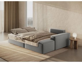 Svetlosivá zamatová rozkladacia/s úložným priestorom rohová pohovka (pravý roh/s leňoškou) Jodie – Micadoni