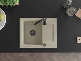 Mexen Enzo, granitový drez 576x465x174 mm, 1-komorový, béžová s čiernym sifónom, 6506571005-69-B