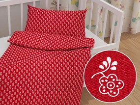 Biante Detské bavlnené posteľné obliečky do postieľky Sandra SA-355 Biele kvety na červenom Do postieľky 100x135 a 40x60 cm