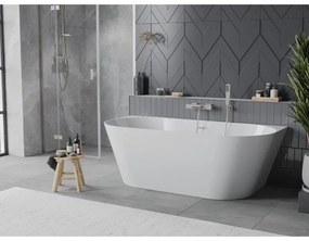 Mexen Oval Slim, voľne stojaca vaňa ku stene 170 x 80 cm, biela lesklá, brúsená oceľ prepad, 52661708000-97