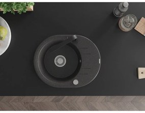 Mexen Kevin, drez granitový 586x458x190 mm, 1-komorový a čierna matná batéria Rita, čierna škvrnitá, 6517-76-670300-70