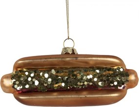 Vianočná sklenená závesná ozdoba hot dog - 13*4*6 cm