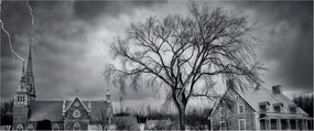 Obraz čiernobielej dediny (120x50 cm)