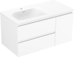 Mexen Orio, kúpeľňová skrinka 90 cm s umývadlom Vela vľavo, 2S, 1D, biela matná, 91A13-09047-3-BBFFFF01-W23L01