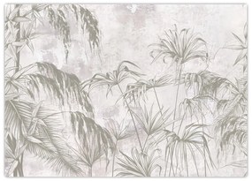 Obraz - Tropické rastliny na stene v šedej (70x50 cm)