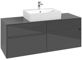 VILLEROY &amp; BOCH Collaro závesná skrinka pod umývadlo na dosku (umývadlo v strede), 4 zásuvky, 1400 x 500 x 548 mm, Glossy Grey, C13100FP