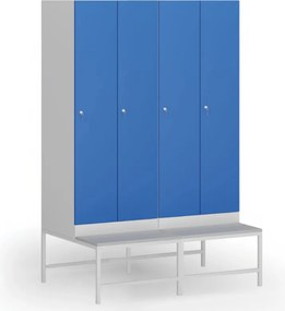 Šatníková skrinka S1 s lavičkou, 2 oddiely, 1875 x 600 x 500/800 mm, cylindrický zámok, zelené dvere