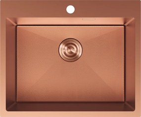 Mexen Solix, 1-komorový nerezový drez 600 x 500 mm, brúsená meď, vzor voština, 6408601000-65HC