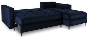 Modrá zamatová rozkladacia rohová pohovka Milo Casa Santo, pravý roh