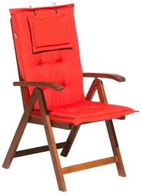Záhradná skladacia stolička z akáciového dreva so svetločerveným vankúšom TOSCANA Beliani