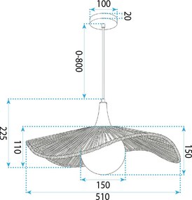 Toolight Natural, závesné stropné svietidlo 50cm, 1xE27, APP1932-1CP, prírodná hnedá-čierna, OSW-66069