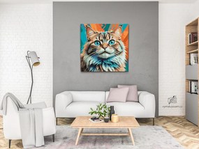 Gario Maľovanie podľa čísel Mačka v odtieňoch tyrkysovej a oranžovej Rozmery: 80 x 80 cm, Rámovanie: S vnútorným rámom