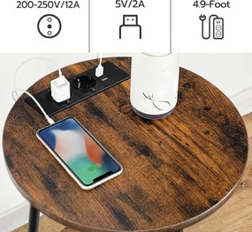 Kulatý odkládací stolek Vasagle Leky 40 cm s nabíjecí stanicí hnědý/černý