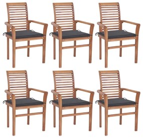 Jedálenské  stoličky 6 ks antracitové podložky tíkový masív
