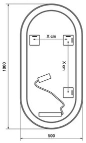 Oválne LED zrkadlo do kúpeľne s osvetlením OVAL LINE PREMIUM 100 x 50 cm v bielom ráme