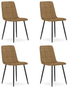 Set štyroch jedálenských stoličiek KARA zamatové, hnedé / čierne nohy (4 ks)