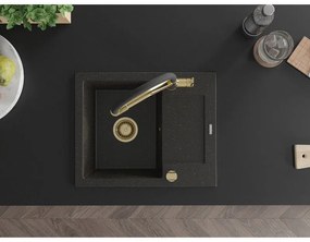 Mexen Enzo, granitový drez 576x465x174 mm, 1-komorový a drezová batéria Duo, čierna-zlatá metalíza, 6506-75-671701-57-G