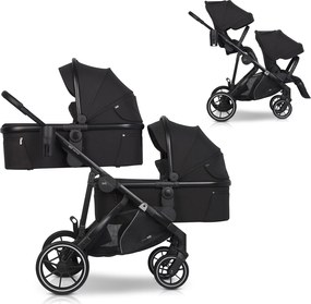 Súrodenecký kočík EasyGo Duoflex Ebony Black, 2 športové časti , 2 hlboké vaničky