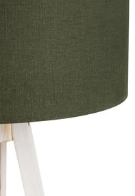 Stojacia lampa Tripod biela s látkovým tienidlom tmavozelená 50cm - Tripod Classic