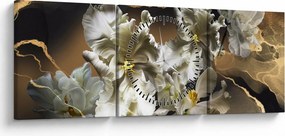 Obraz - Kvety orchideí na mramorovom pozadí (s hodinami) (90x30 cm)